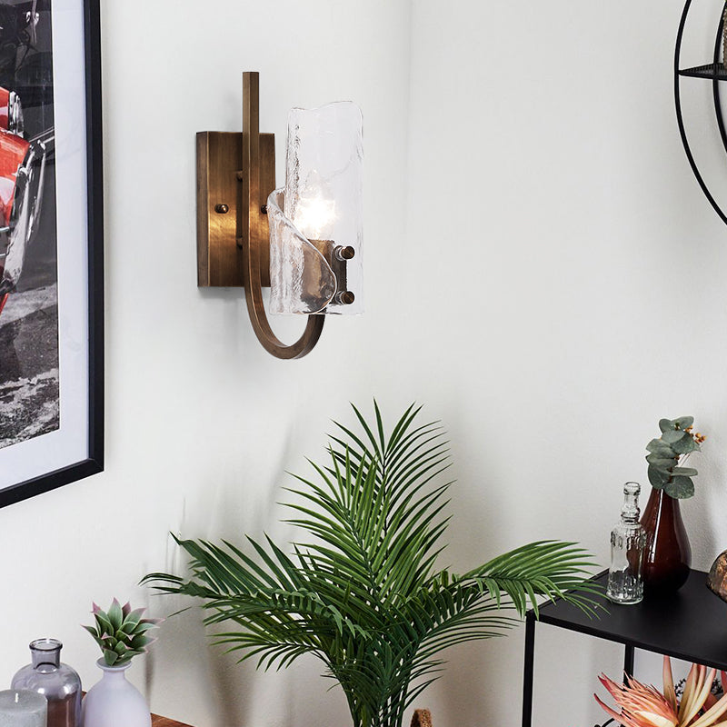 Retro Copper Handcrafted Glass Wall Lamp with Enchanting Water Wave Texture For Corridor 1